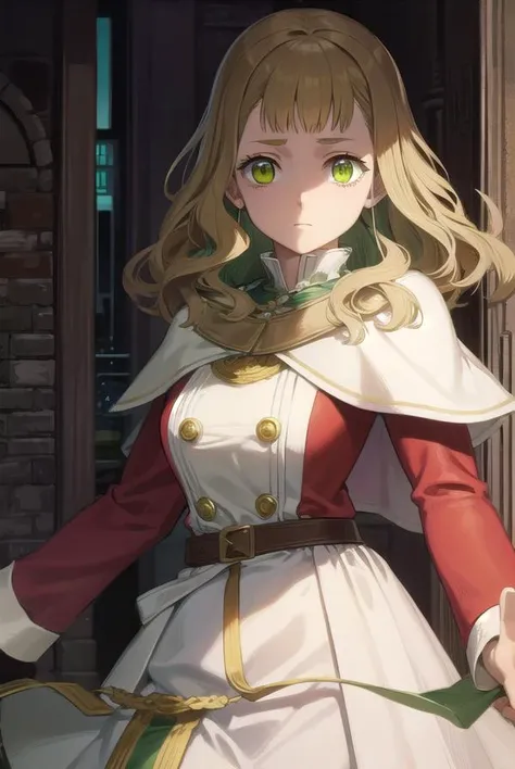 mimosavermillion, <lyco:mimosavermillionv2-lyco-nochekaiser:1>,
mimosa vermillion, brown hair, (green eyes:1.5), blunt bangs, bangs, medium hair, wavy hair,
BREAK dress, capelet, long sleeves,
BREAK looking at viewer,
BREAK outdoors,
BREAK <lora:GoodHands-vanilla:1>, (masterpiece:1.2), best quality, high resolution, unity 8k wallpaper, (illustration:0.8), (beautiful detailed eyes:1.6), extremely detailed face, perfect lighting, extremely detailed CG, (perfect hands, perfect anatomy),