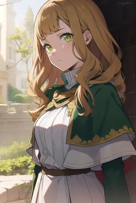 mimosavermillion, <lyco:mimosavermillion-lyco-nochekaiser:1>,
mimosa vermillion, brown hair, (green eyes:1.5), blunt bangs, bangs, medium hair, wavy hair,
BREAK dress, capelet, long sleeves,
BREAK looking at viewer,
BREAK outdoors,
BREAK <lora:GoodHands-vanilla:1>, (masterpiece:1.2), best quality, high resolution, unity 8k wallpaper, (illustration:0.8), (beautiful detailed eyes:1.6), extremely detailed face, perfect lighting, extremely detailed CG, (perfect hands, perfect anatomy),