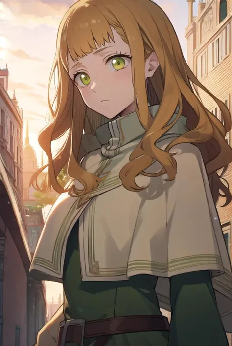 mimosavermillion, <lyco:mimosavermillion-lyco-nochekaiser:1>,
mimosa vermillion, brown hair, (green eyes:1.5), blunt bangs, bangs, medium hair, wavy hair,
BREAK dress, capelet, long sleeves,
BREAK looking at viewer,
BREAK outdoors,
BREAK <lora:GoodHands-vanilla:1>, (masterpiece:1.2), best quality, high resolution, unity 8k wallpaper, (illustration:0.8), (beautiful detailed eyes:1.6), extremely detailed face, perfect lighting, extremely detailed CG, (perfect hands, perfect anatomy),