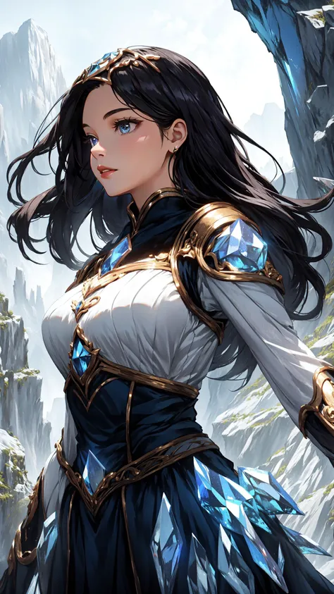 (Layered Depth, Parallax Effect, Soft focus foreground:1.3) (clothed, masterpiece, wide angle, cinematic establishing shot, young adult european woman, highly detailed background:1.2), volumetric lighting, subsurface scattering, dynamic pose, (special effects, color grading, fantasy aura), (Crystal Cave Guardian:1.4), (Medium Covered Breasts:0.81), Glowing crystals, ethereal light, protective stance, enchanted spear