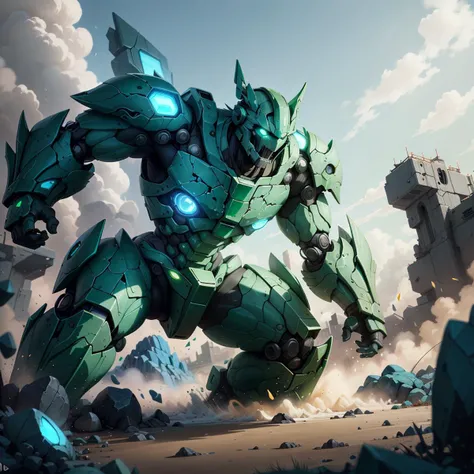 masterpiece, absurdres, extremely detailed, <lora:madeofearthai:0.6>, madeofearthai, battle mecha, (blue earth), (green earth), day, volumetric lighting,