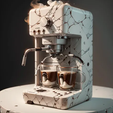 masterpiece, absurdres, extremely detailed, <lora:madeofearthai:0.6>, madeofearthai, white earth, coffee machine, day, volumetric lighting,