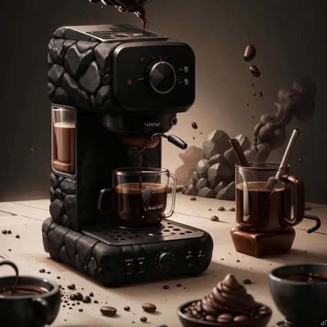 masterpiece, absurdres, extremely detailed, <lora:madeofearthai:0.6>, madeofearthai, blue earth, coffee machine, day, volumetric lighting,