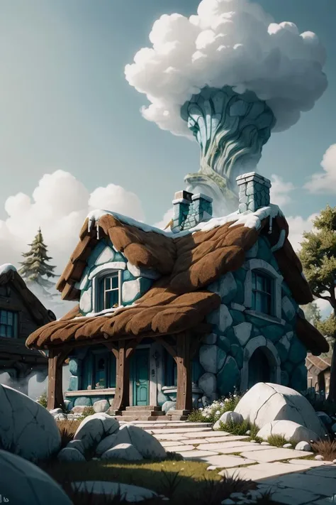 design, interrior, interriordesign masterpiece, absurdres, extremely detailed, <lora:madeofearthai:0.6>, madeofearthai, cottage, (blue earth), (green earth), (brown earth), (white earth), (black earth), day, volumetric lighting,