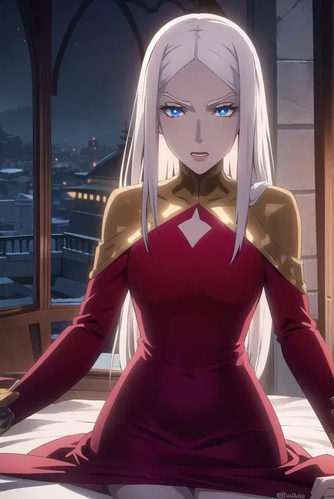 carmilla, <lora:carmilla-lora-nochekaiser:1>,
carmilla, long hair, white hair, lipstick, blue eyes, makeup,
BREAK dress, red dress, center opening,
BREAK looking at viewer, full body,
BREAK indoors, bed,
BREAK <lyco:GoodHands-beta2:1>, (masterpiece:1.2), best quality, high resolution, unity 8k wallpaper, (illustration:0.8), (beautiful detailed eyes:1.6), extremely detailed face, perfect lighting, extremely detailed CG, (perfect hands, perfect anatomy),