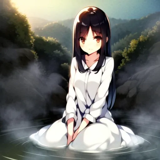 ((masterpiece)),(best quality), sadako_yamamura, white dress, red eyes, <lora:KeTaStyle_v10:1> <lora:Sadakobest:0.8>, 1girl, tohou, onsen,