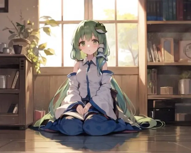 masterpiece, best quality, 1girl, tohou, long hair, kochiya sanae, green hair,