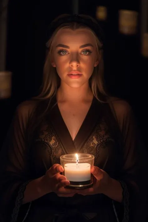 DEN_blonde_gabie,
(in a dark room in (pitch black:1.2) amongst a (candle light vigil:1.2), (candles:1.1), (candle light:1.1), (pitch black room:1.2), (darkness:1.1), wearing a (sheer robe:1.1), robe, sheer, (lots of candles:1.2):1.2),
bokeh, f1.4, 40mm, photorealistic, raw, 8k, textured skin, skin pores, intricate details <lora:epi_noiseoffset2:1>, epiCRealism <lora:ClothingAdjuster3:-1.3>