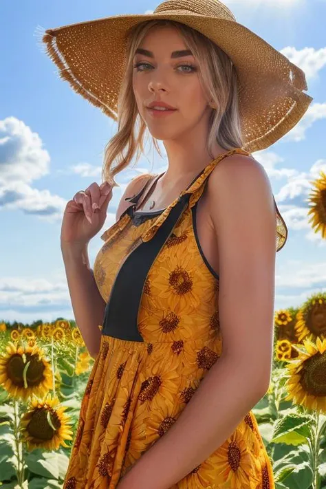DEN_blonde_gabie,
(walking through a field of sunflowers wearing a (summer dress:1.3) and sun hat, field, sunflowers, summer, scenic:1.2),
bokeh, f1.4, 40mm, photorealistic, raw, 8k, textured skin, skin pores, intricate details <lora:epi_noiseoffset2:1>, epiCRealism <lora:ClothingAdjuster3:-1.3>