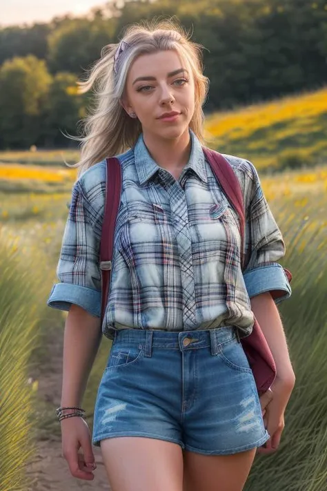 DEN_blonde_gabie,
(walking through a tallgrass meadow wearing (Jean shorts:1.3) and (plaid shirt:1.3), meadow, wild, overgrown, walking,:1.2),
bokeh, f1.4, 40mm, photorealistic, raw, 8k, textured skin, skin pores, intricate details <lora:epi_noiseoffset2:1>, epiCRealism <lora:ClothingAdjuster3:-1.3>