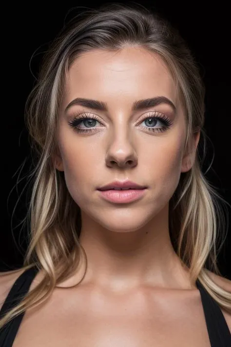 DEN_blonde_gabie,
((headshot:1.2) portrait on a (plain black background:1.2), (headshot:1.2), (face focus:1.1), (facing the camera:1.2), Head in the centre, (eye contact:1.3), (intense stare:1.1), mouth open, (facing straightforward:1.2), (forward facing:1.1), Head, face, Head focus, Head tilted down, looking slightly up at the camera:1.2),
bokeh, f1.4, 40mm, photorealistic, raw, 8k, textured skin, skin pores, intricate details <lora:epi_noiseoffset2:1>, epiCRealism