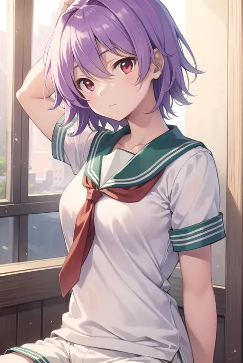 kantaitama, <lyco:tama-lyco-nochekaiser:1>,
tama, hair between eyes, purple hair, short hair, (red eyes:1.5),
BREAK school uniform, serafuku, sailor collar, green sailor collar, short sleeves, necktie, red necktie, shorts, white shorts,
BREAK looking at viewer, full body,
BREAK indoors, classroom,
BREAK <lyco:GoodHands-beta2:1>, (masterpiece:1.2), best quality, high resolution, unity 8k wallpaper, (illustration:0.8), (beautiful detailed eyes:1.6), extremely detailed face, perfect lighting, extremely detailed CG, (perfect hands, perfect anatomy),