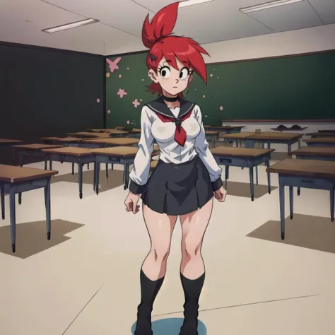 Twintail, red haired, 1girl, (grey eyes1.2), well toned, well built, muscled, toned muscles, (masterpiece), best quality, highres, solo, ribbon, blue ribbon, hair ribbon, suit, skirt, long sleeves, smiling, indoors, classroom background, standing, looking at the viewer, , (showing sweating naked pussy:1.5)、 sitting, spread legs unbuttoned uniform, lingerie, visible bra, lifted skirt, sweating, blushing, aroused, luquid dripping from her vagina, exhaling steamy air, (touching her pussy:1.2), fingering shlick masturbation