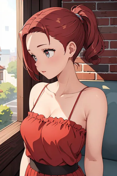 (masterpiece, best quality), 1girl, Brick red Slicked-Back Undercut with, Size F breasts, <lora:riyo_aokiwazumi:0.8> riyo style