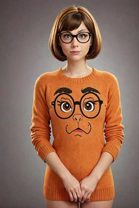 onoff, Velma from Scooby Doo, sweater, eyeglasses, <lora:OnoffXL4:0.8> onoff