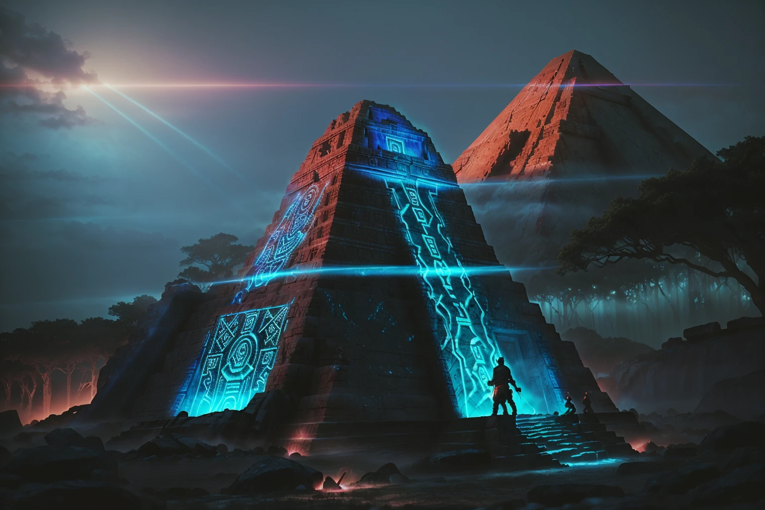 giant ancient mayan stone sculpture of warriors, GlowingRunesAIV2_red and GlowingRunesAIV2_paleblue, mayan pyramid
(35mmstyle:1.1), front, masterpiece, , cinematic lighting, (photorealistic:1.3), high frequency details, 35mm film, (film grain), film noise,
<lora:GlowingRunesAIV6:0.5>