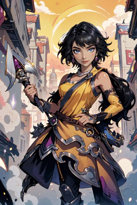 (masterpiece, best quality),  intricate details, 
1girl, <lora:Nilah_LoL:0.8> nilah \(league of legends\), 1girl, yellow dress, black pants, black hair,
 <lora:EnvyBeautyMix14:0.8>