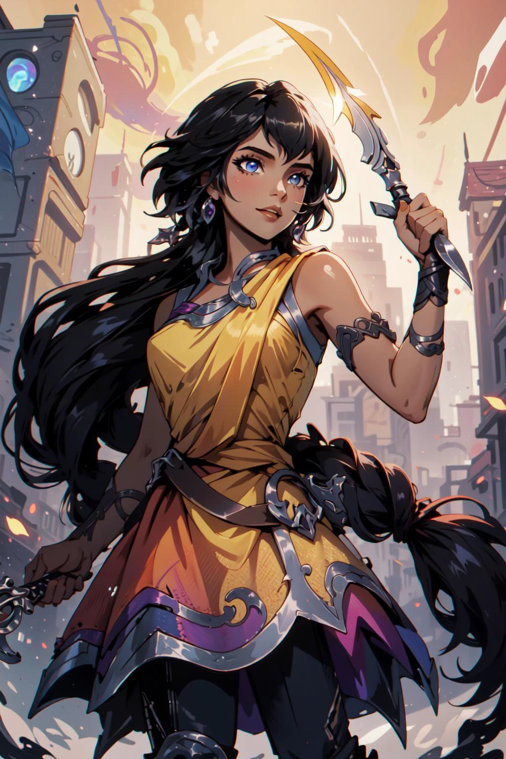 (masterpiece, best quality), intricate details,
1girl, <lora:Nilah_LoL:0.8> nilah \(league of legends\), 1girl, yellow dress, black pants, black hair,