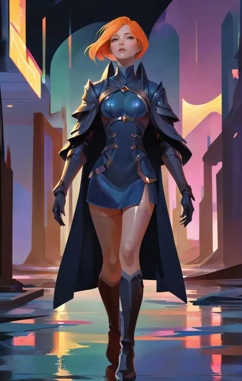 (stylized digital painting), Arcadecore aesthetic, concept art of a citizen of the apocalypse, full body, highly detailed, iridescent colors, stunning detailed background. dark and moody, a mesmerizing blend of light and shadow. masterpiece, absurdres, intricate details <lora:envyStarlightStylized_v10:0.9>