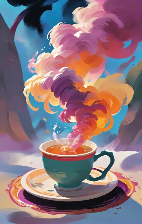 Minecraft style art of (stylized digital painting), Wanderlust aesthetic, a steaming cup of tea with colorful smoke swirling from the top, soft-hued colors, stunning detailed background. bright sunlight, a mesmerizing blend of light and shadow. masterpiece, absurdres, intricate details <lora:envyStarlightStylized_v10:0.9>, Blocky, pixelated, vibrant colors, recognizable characters and objects, game assets, Minecraft style