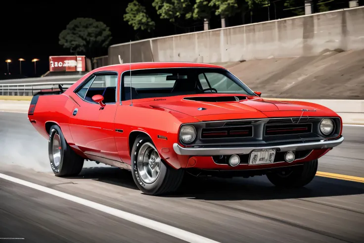 red 1970PlymouthBarracuda on a road, project car,
Hasselblad, sharp focus, masterpiece, best quality, official art, extremely detailed CG unity 8k wallpaper, illustration, moving, background motion blur, wet, (((NIGHT))),neon lights, drift,
 <lora:1970PlymouthBarracuda_v01:0.9>