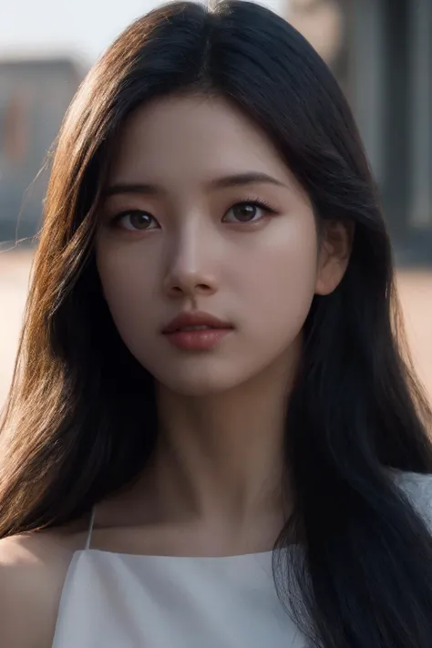 (4k, best quality, highres:1.2), (realistic, photo-realistic:1.37), 1girl, solo, long hair, nose, parted lips , eyes, facing viewer, (looking at viewer :1.5), detailed eyes, brown eyes, blush, realistic, solo, long eyelashes , makeup, upper body, strap dress (mole_under_eye, mole:0.1), realistic light, realistic shadow, [blurry background], eye focus, [depth of field], professional lighting, photon mapping, radiosity, physically-based rendering, High Detail, masterpiece, F/4.0, 35mm lens, (front lighting photography, catch light:1.5),