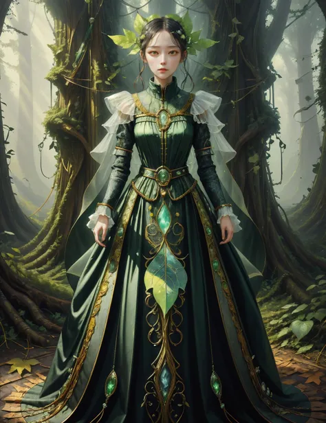 ((best quality)), ((masterpiece)), ((realistic,digital art)), (hyper detailed),DonML34f, Waist Chain,,Drawstring Waist,,Sheer Panels, Button Closure,,Color Blocking , nature, organic, beautiful,tree,leaf<lora:DonML34f:1.0>