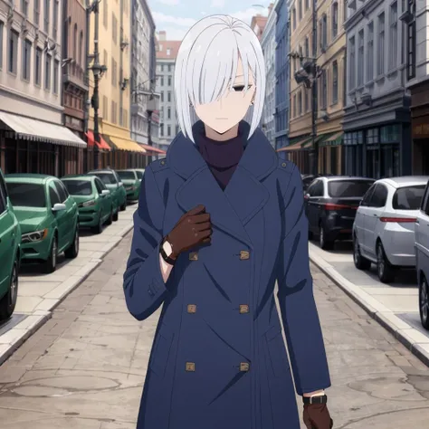 <lora:FionaFrost001:0.7>,<lora:add_detail:0.5>,<lora:boldline:-0.5>,<lora:noline:0.3>,
FionaFrost,1woman,
short hair,white hair,hair over one eye,black eyes,
blue coat,sweater,turtleneck,
brown gloves,wristwatch,
city,