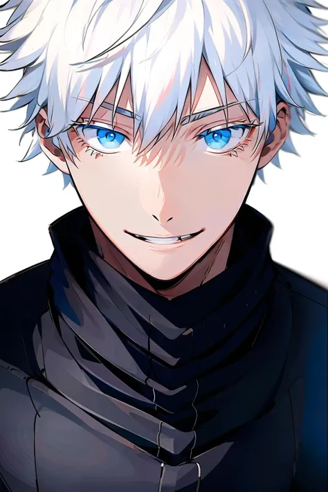 <lora:gojou_20230729114653:0.8>,solo,
1man,gojou,blue eyes,white hair,
upper body,high neck,black top