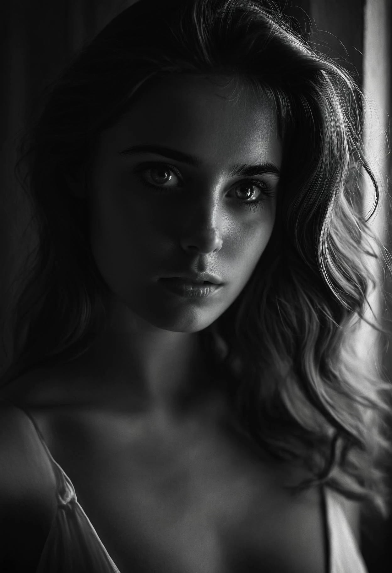 cinematic film still ,The most beautiful girl in the World, 24 years old, closeup, bnw photo in the style of Alessio Albi, cinematic composition, cinematic lighting, half body, <lora:High-key lighting Style:1> High-key lighting Style, bright light . shallow depth of field, vignette, highly detailed, high budget, bokeh, cinemascope, moody, epic, gorgeous, film grain, grainy