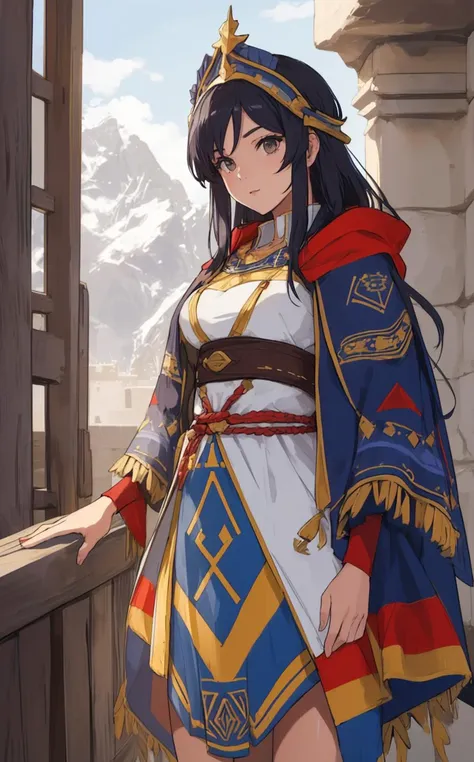 (sexy fashion photo style of [Cathleen McAllister|Ilya Kuvshinov|Loish|Daniela Uhlig|Ross Tran]:1.2),  (Inca Engineer at Machu Picchu (15th Century:1.21), In her mid-20s, her physique is strong and accustomed to the rigors of construction. Her hair, dark and straight, is kept short for practicality. She wears the simple but functional attire of her profession, including a tunic and cloak woven with geometric patterns that denote her region and rank, her clothing designed to withstand the varied climates of the Andes.