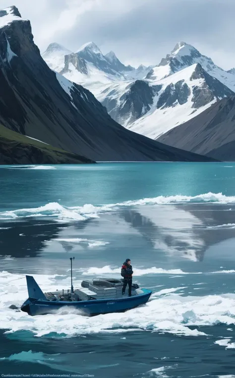 (sexy fashion photo style of [Cathleen McAllister|Ilya Kuvshinov|Loish|Daniela Uhlig|Ross Tran]:1.2),  (style of Paul Nicklen), [remote wilderness exploration:Puerto Natales ocean research:0.8] narrative, capturing the essence of a dedicated ocean researcher's journey in the rugged, serene landscape of Puerto Natales, Chile. Amidst this backdrop of natural majesty, the researcher stands as a figure of resilience and curiosity, her attire a practical ensemble of waterproof gear and sturdy boots, designed to withstand the unpredictable weather and rough terrains of the region. Her equipment is state-of-the-art, including marine GPS, water sampling bottles, and a rugged laptop, signaling a commitment to uncovering the secrets held by the ocean and its ecosystems. The setting is a breathtaking view of the fjords near Puerto Natales, where the stark, dramatic beauty of the cliffs meets the tranquil, deep blue of the ocean. This area, a gateway to the Torres del Paine National Park, serves as a less-trodden path to understanding the complex marine environment. The composition captures her aboard a small research vessel, navigating through the serene waters, with the panoramic vista of snow-capped mountains in the distance, reflecting the unique confluence of marine and mountain ecosystems. In the foreground, the researcher is depicted collecting water samples, her focused gaze reflecting the importance of her work in contributing to our understanding of these remote waters. The scene is enriched by the presence of local marine life - perhaps a group of Patagonian dolphins accompanying the boat, hinting at the biodiversity that thrives in these cold waters. This imagery not only highlights the researcher's individual journey but also speaks to the broader narrative of exploration and conservation in one of the planet's most remote and beautiful locales. It's a testament to the spirit of adventure and scientific inquiry that drives individuals to these far corners of the earth, seeking to preserve the delicate balance of our natural world.