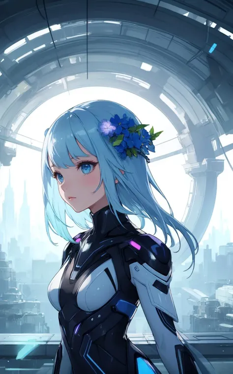 (alluring fashion photo style of [Cathleen McAllister|Ilya Kuvshinov|Loish|Daniela Uhlig|Ross Tran]:1.2),  A woman in a futuristic utopia, where nature and technology are intertwined, practices botanical engineering, creating floating gardens and oxygen pods.