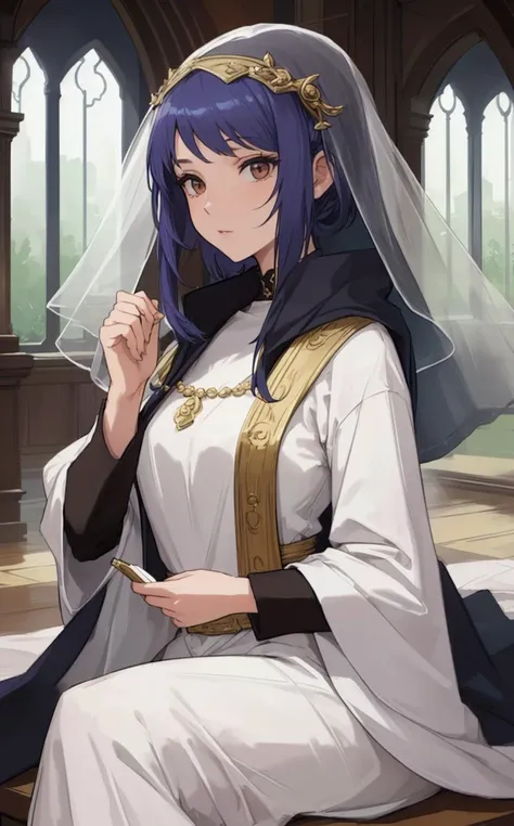 (sexy fashion photo style of [Cathleen McAllister|Ilya Kuvshinov|Loish|Daniela Uhlig|Ross Tran]:1.2),  (Scribe in a Monastic Scriptarium (8th Century:1.21), A woman in her early 20s, her slender fingers skilled from years of meticulous work. Her hair, in an updo, is neatly tucked under a simple veil, as is customary in her monastic life. She wears the plain but dignified robes of her order, usually in undyed wool, signifying her devotion to her spiritual and scholarly pursuits.