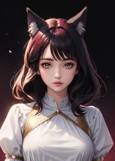 A woman with long hair wearing a white shirt and cat ears - SeaArt AI