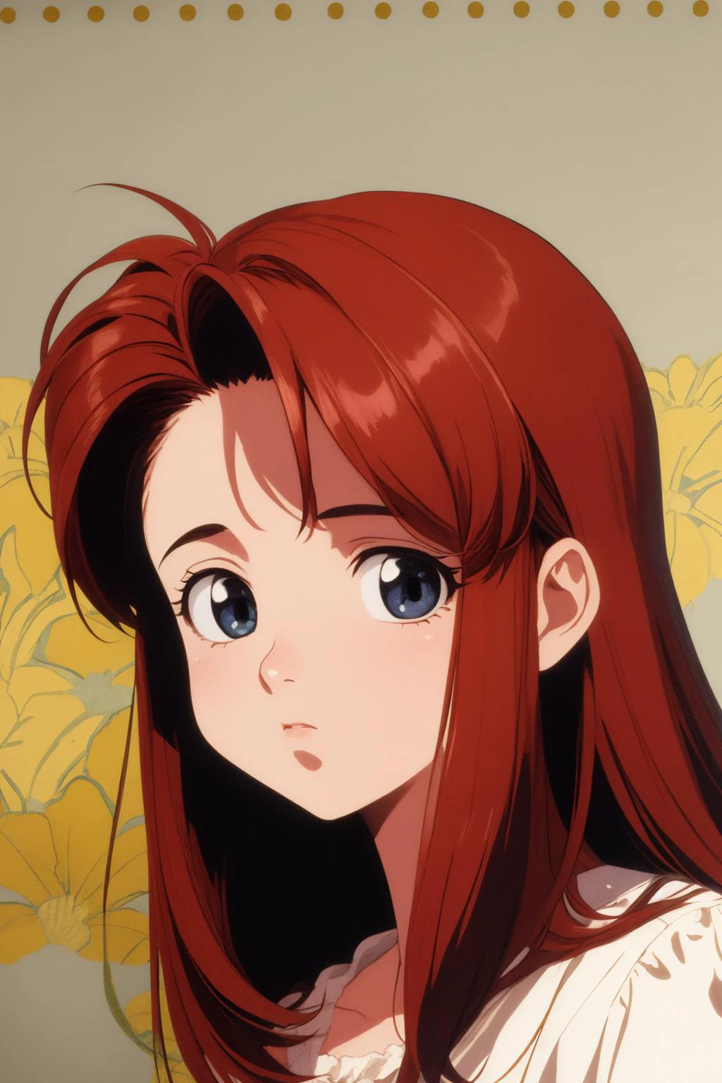 masterpiece, high quality, official wallpaper, high quality, 1girl, solo, 1990s \(style\), <lora:PuffyCheeks:0.3> puffupcheeks, crossedeyes