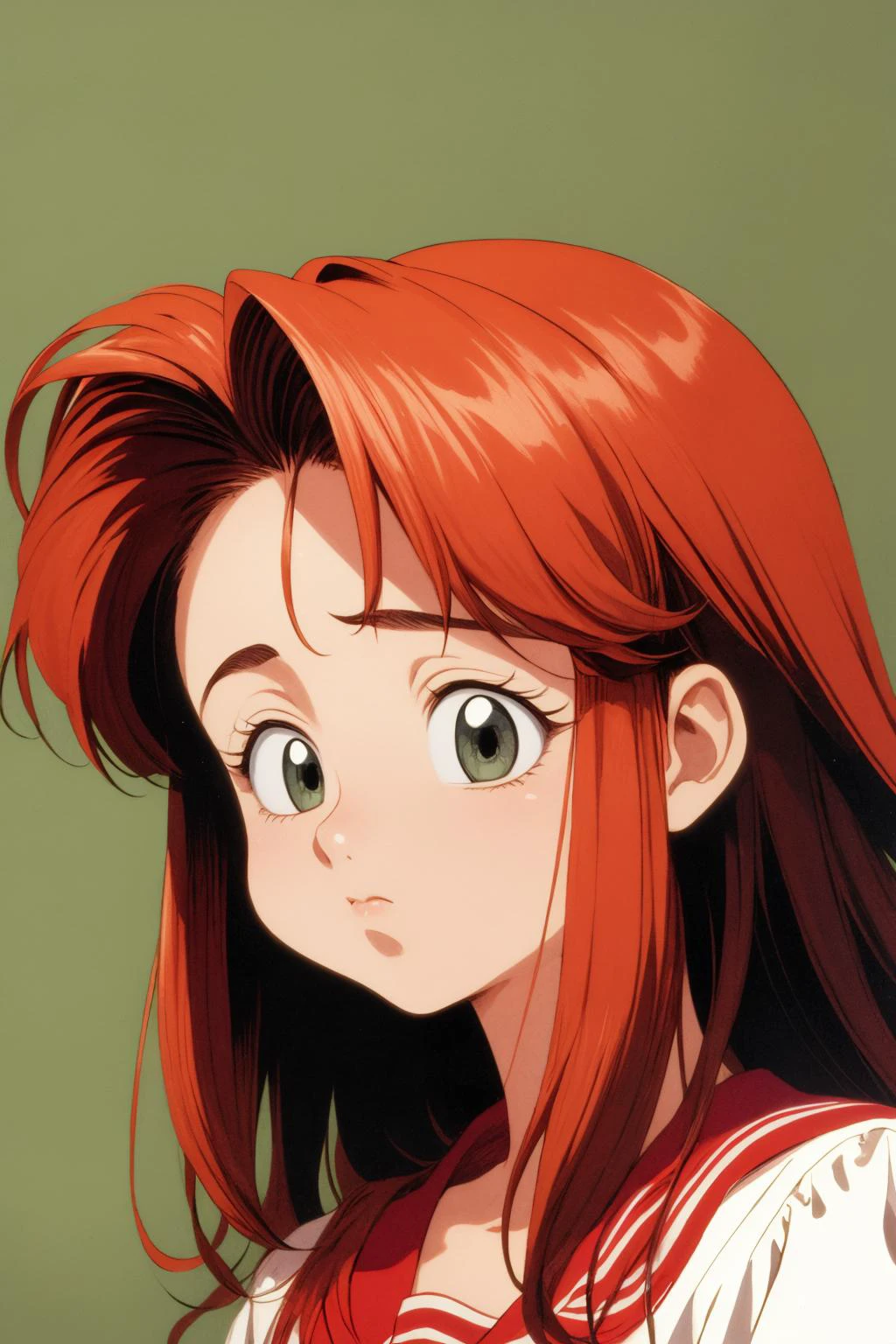 masterpiece, high quality, official wallpaper, high quality, 1girl, solo, 1990s \(style\), <lora:PuffyCheeks:0.9> puffupcheeks, crossedeyes