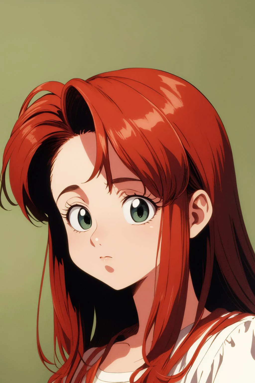 masterpiece, high quality, official wallpaper, high quality, 1girl, solo, 1990s \(style\), <lora:PuffyCheeks:0.7> puffupcheeks, crossedeyes