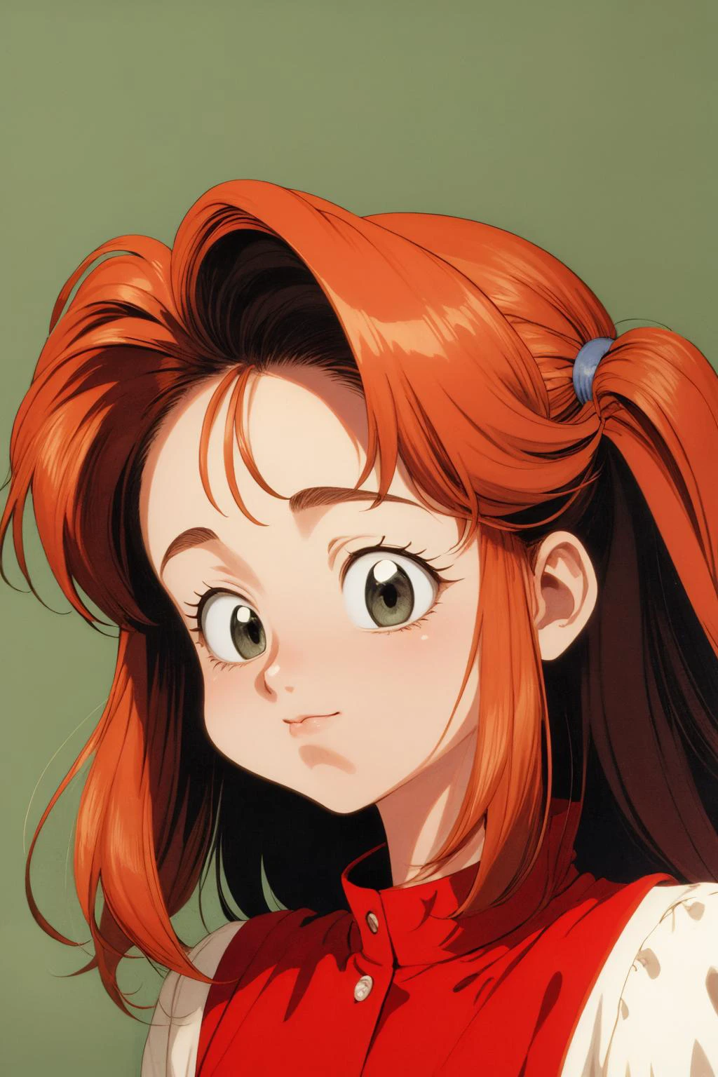 masterpiece, high quality, official wallpaper, high quality, 1girl, solo, 1990s \(style\), <lora:PuffyCheeks:1.1> puffupcheeks, crossedeyes