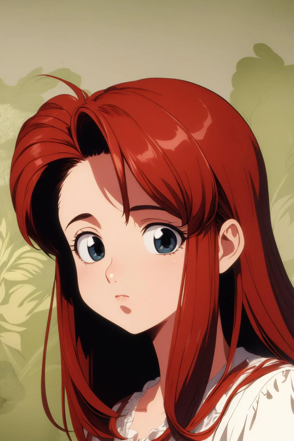 masterpiece, high quality, official wallpaper, high quality, 1girl, solo, 1990s \(style\), <lora:PuffyCheeks:0.4> puffupcheeks, crossedeyes