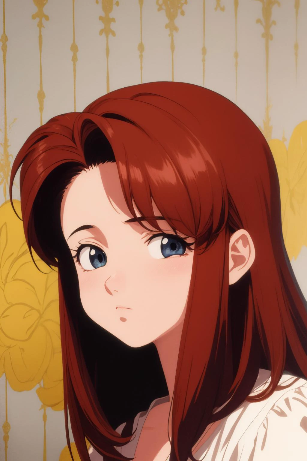 masterpiece, high quality, official wallpaper, high quality, 1girl, solo, 1990s \(style\), <lora:PuffyCheeks:0.1> puffupcheeks, crossedeyes