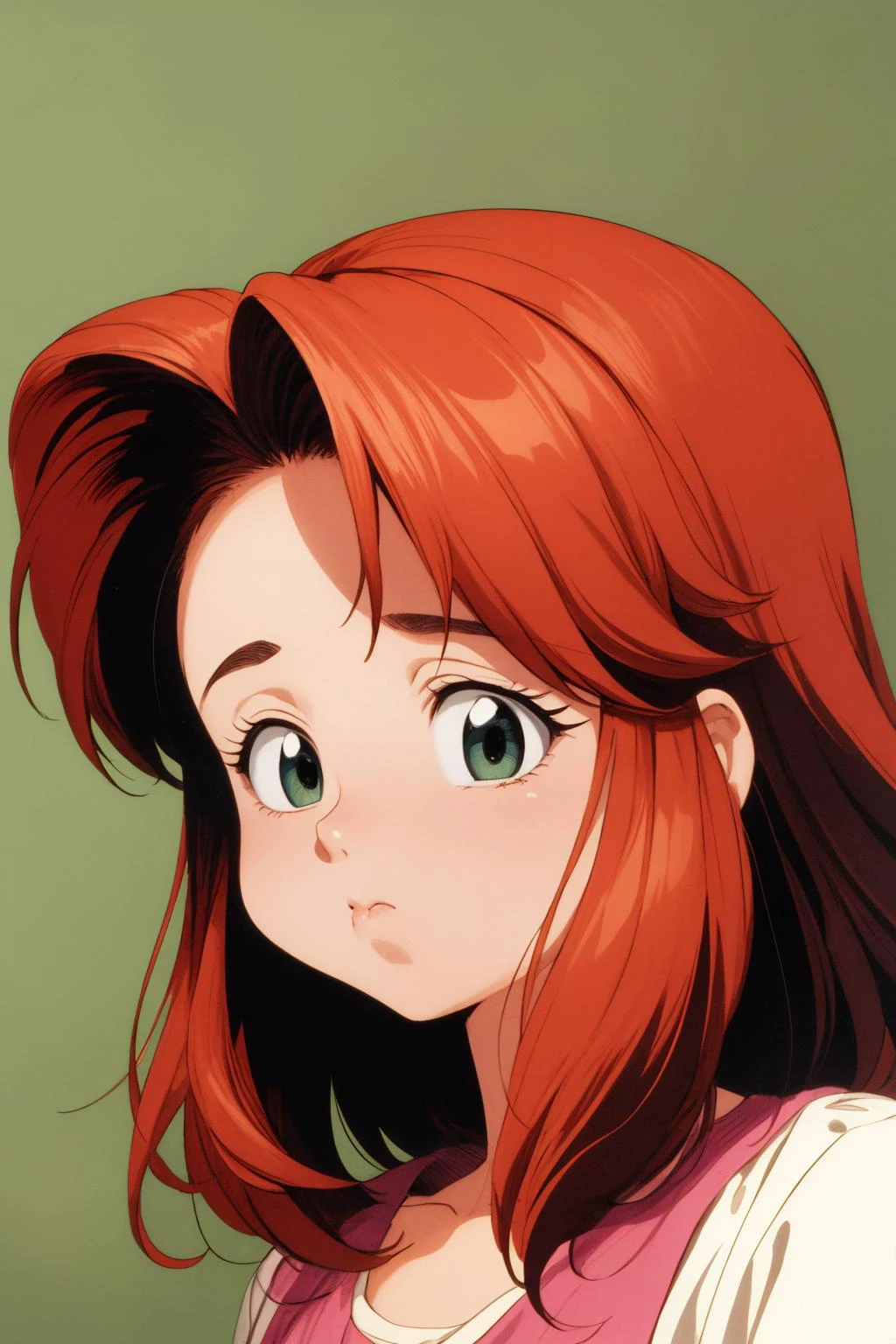 masterpiece, high quality, official wallpaper, high quality, 1girl, solo, 1990s \(style\), <lora:PuffyCheeks:0.7> ((puffupcheeks)), crossedeyes