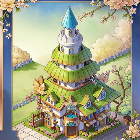 game icon institute, game icon, Qjianzhu,full Fairy Magic Fairy Castle Trees Vines Giant Flowers white background <lora:game icon institute_Qjianzhu_1:1>