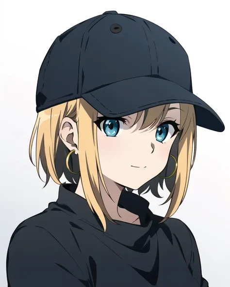 <lora:kyoani_haruhi_style_offset:1> kyoani haruhi style, masterpiece, best quality, 1girl, aqua eyes, baseball cap, blonde hair, closed mouth, earrings, green background, hat, hoop earrings, jewelry, looking at viewer, shirt, short hair, simple background, solo, upper body, yellow shirt, ((masterpiece))