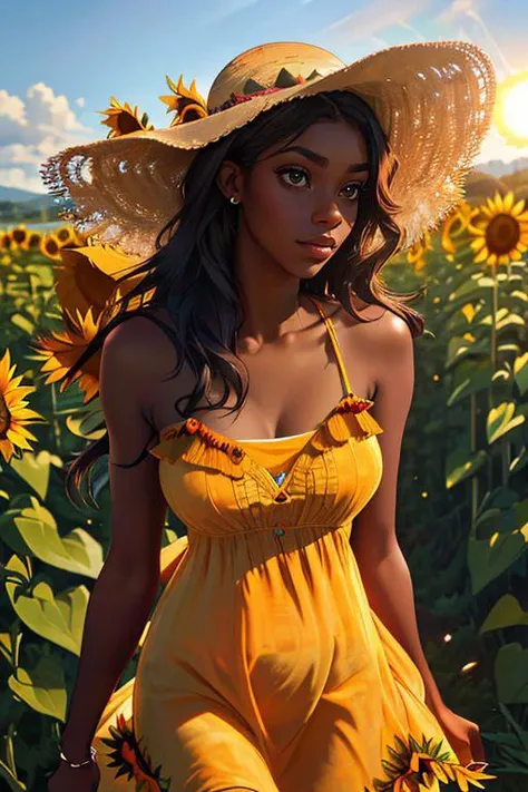 Merger__nyxia,
(walking through a field of sunflowers wearing a (summer dress:1.3) and sun hat, field, sunflowers, summer, scenic:1.2),
bokeh, f1.4, 40mm, photorealistic, raw, 8k, textured skin, skin pores, intricate details <lora:epi_noiseoffset2:1>, epiCRealism