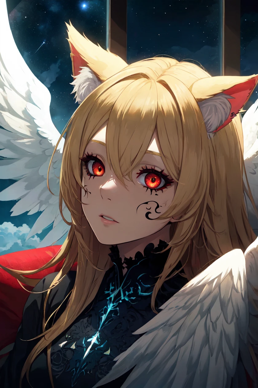1girl, solo, brown eyes, blonde hair, detailed hair, detailed face, detailed eyes, official art, HellaineFace FallingAsleep-Horror