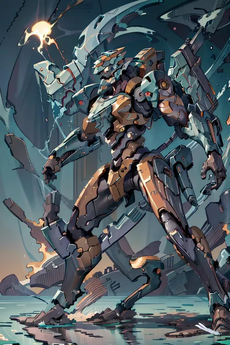 running at viewer, two legs, full body shot, <lora:add_detail:0.1>, detailed, extremely detailed, intricately detailed, evagod, evangelion mecha, science fiction, looking at viewer, official art, Best quality,  <lora:mecha_offset:0.25>, uniform colors, flames, dust, explosion, violent, one head, warning stripes, chunky, wide, blocky, Zaku, thrusters, rockets, high velocity,  <lyco:metalgear-ray_v10:0.95>, metalgear-ray, <lora:EVAIII:0.45>, inhuman,  <lora:[prosthetic quadruped,Quadruped machinery,mechanical tail,mechanical parts, robot joints,hydraulic system,headgear,four feet]:1>, prosthetic, quadraped machinery,  <lora:theMechwarriorRPGArt_theMechwarriorRPGArt:0.25>