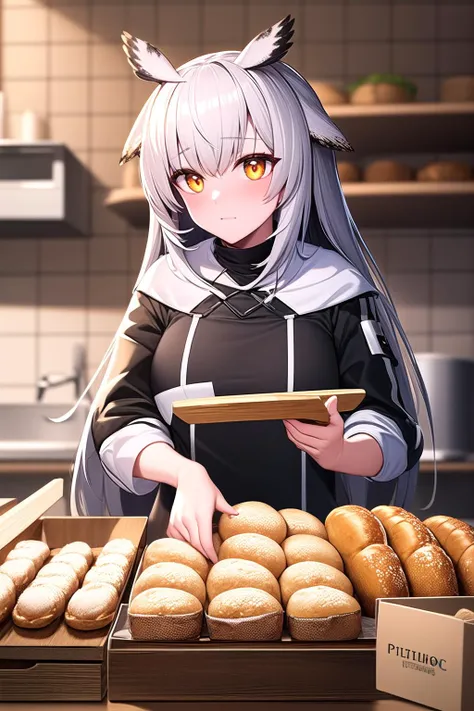 ((masterpiece)), ((best quality)), looking at you lovely, love, <lora:plitopis:0.7>, (owl ears), ptilopsis \(arknights\), impressionism, detailed background, in the bread making room,  <lora:GoodHands-vanilla:1>