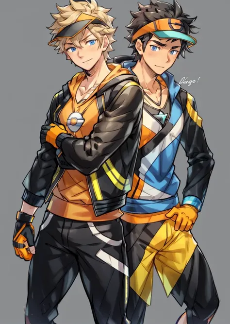 BoyB, BoyA, <lora:SparkGOv1:0.8> , (SparkGO:1.3), spark \(pokemon\), spark(pokemon), 2boys, high quality, best quality, spark \(pokemon\), spark(pokemon), male protagonist \(pokemon go\), male protagonist(pokemon go), male protagonist \(pokemon go\)_Uniform, spark(pokemon)_Uniform, Only one male wears a hat,(Only men with black hair wear hats.), blonde hair boy, black hair boy} BREAK
BoyB: {Boy B, spark \(pokemon\), spark(pokemon), necklace, blue eyes, blonde hair, blue eyes, gloves, jacket, black jacket, orange gloves, orange sleeveless hoodie, spark(pokemon)_Uniform, no wearing hat Blond boy, no wearing hat} BREAK
BoyA: {Boy A, male protagonist \(pokemon go\), male protagonist(pokemon go), male protagonist \(pokemon go\)_Uniform, visor cap, black visor cap, short hair, black hair } BREAK