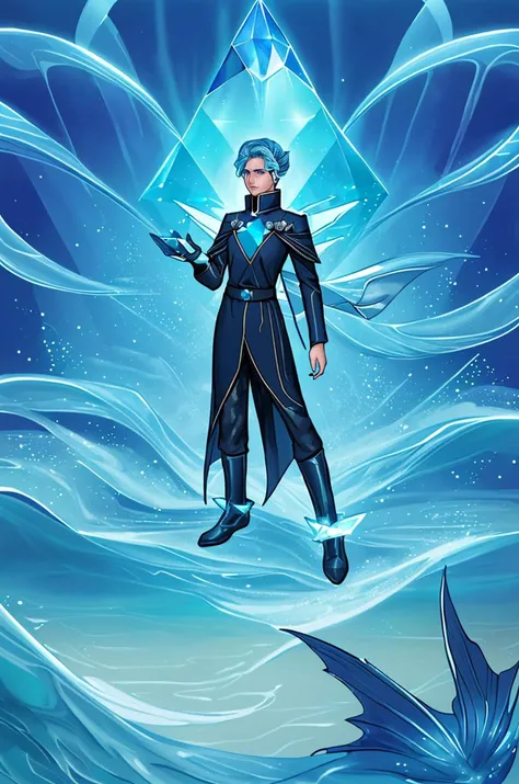 (25yo male mage, futuristic fascistic mage uniform:1.1),
crystal shores, crystalline sands, shimmering waves, merfolk's domain